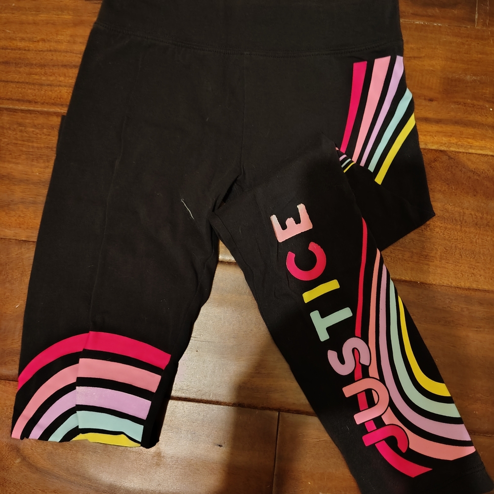 Justice Black Leggings with Colorful Stripes